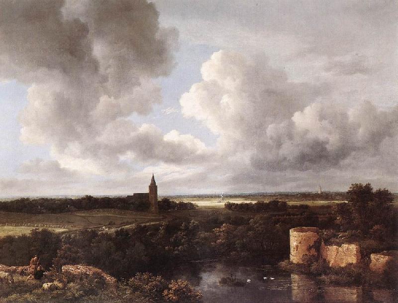 Jacob van Ruisdael An Extensive Landscape with Ruined Castle and Village Church Germany oil painting art